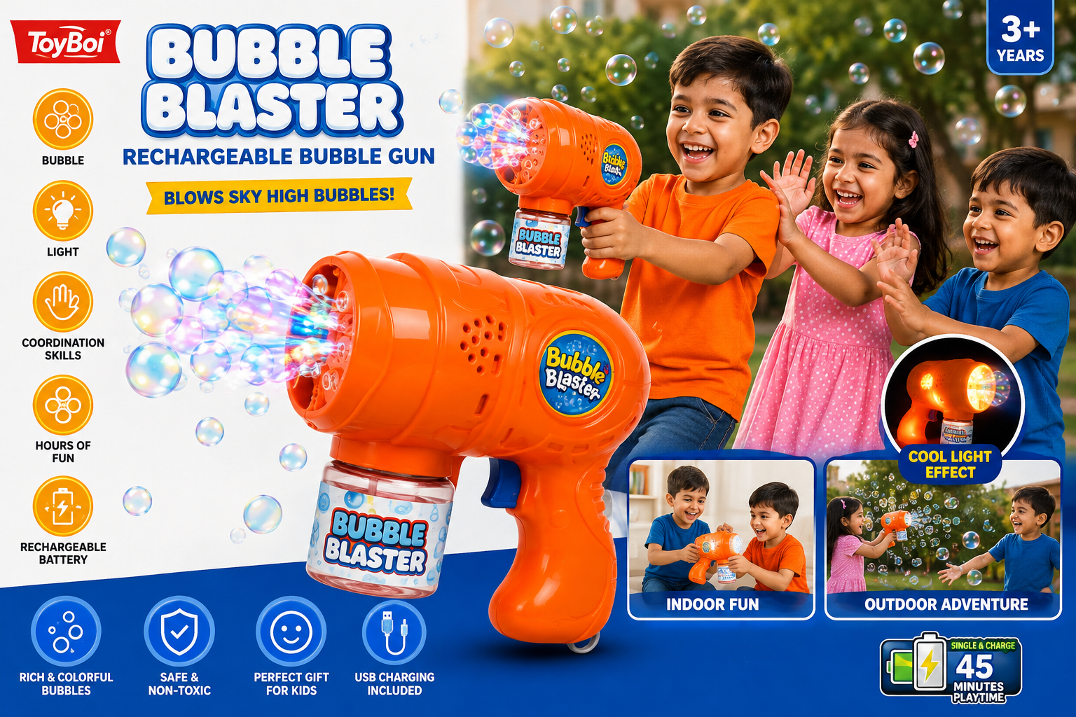 Rechargeable Bubble Blaster – LED Light Bubble Gun view 3