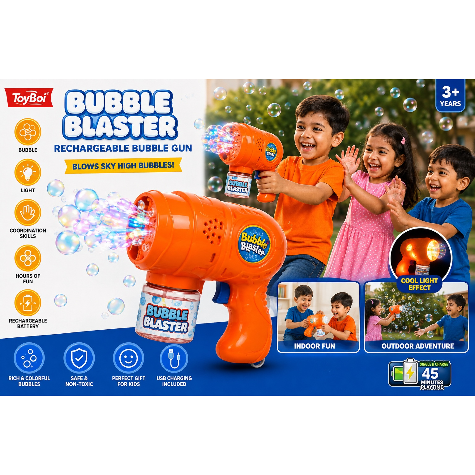 Rechargeable Bubble Blaster – LED Light Bubble Gun