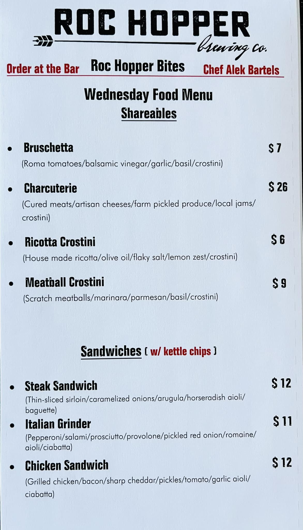 Wednesday Food Menu