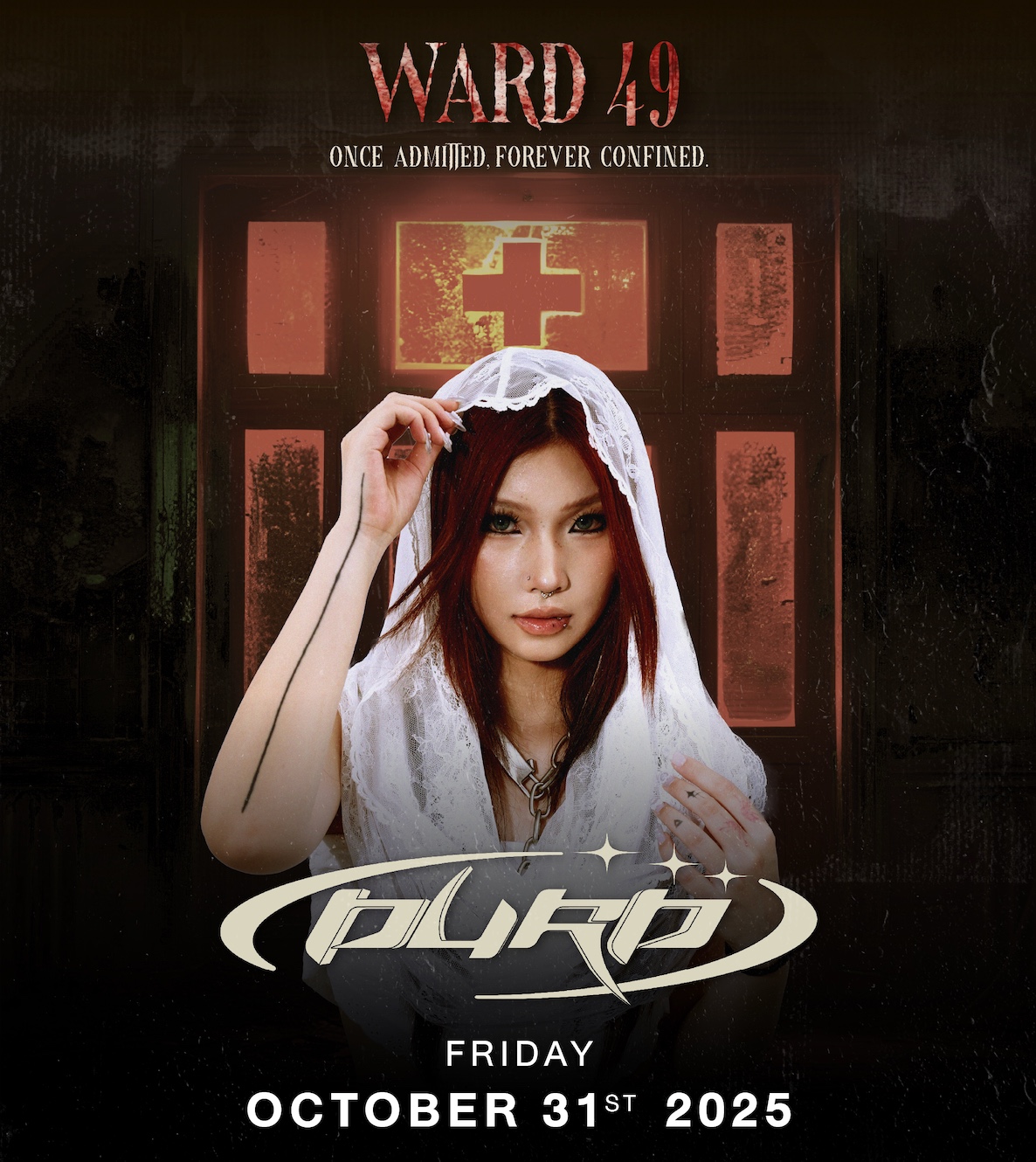 Introducing our first headliner for Halloween weekend 🏥 @its_purplol🩸 Taking over Ward 49 with her signature fusion of Baile Funk, UKG & Afro beats. Fri Oct 31 | Rhodes Bangkok x Patrón Experiences