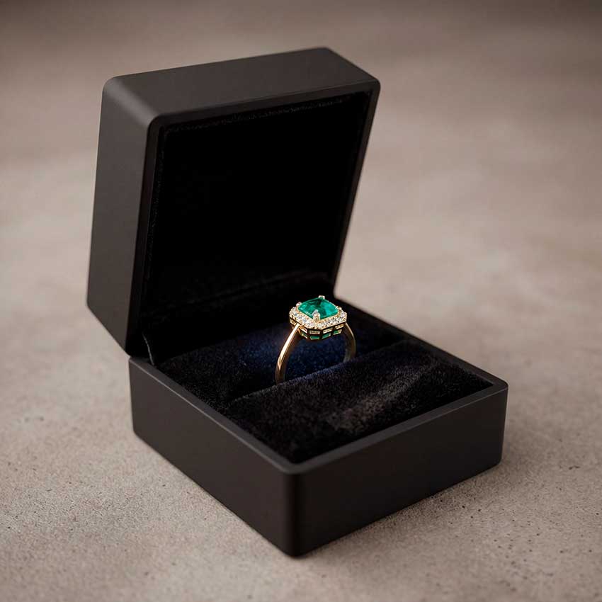 Llévate una joya única | Anillo de oro, esmeralda natural y diamantes - 6