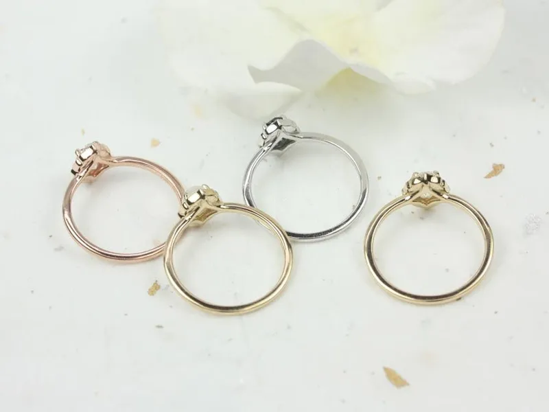Ready to Ship Mini Mae 6x4mm 14kt Gold WITH Milgrain Moonstone Diamond Oval Halo Ring vy 4