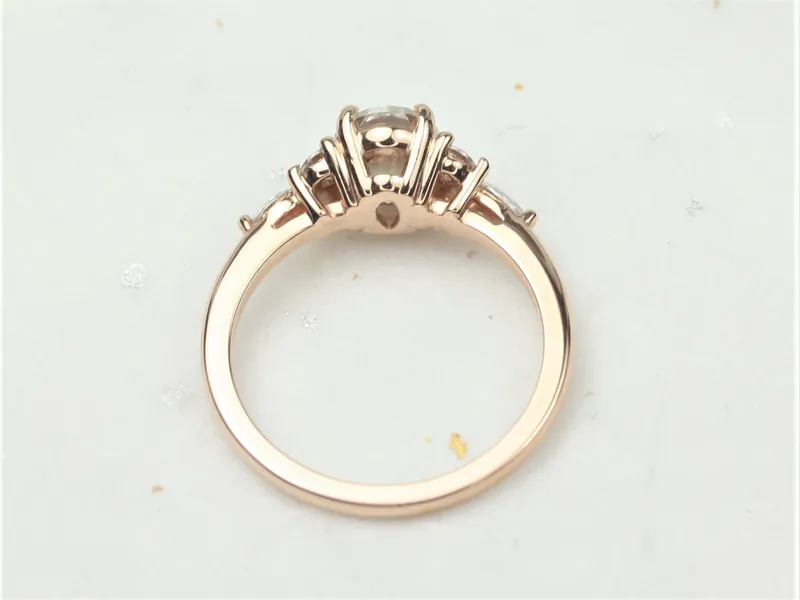 1.50ct Thea 8x6mm 14kt Rose Gold Moissanite Diamond Unique Cluster Ring vy 6