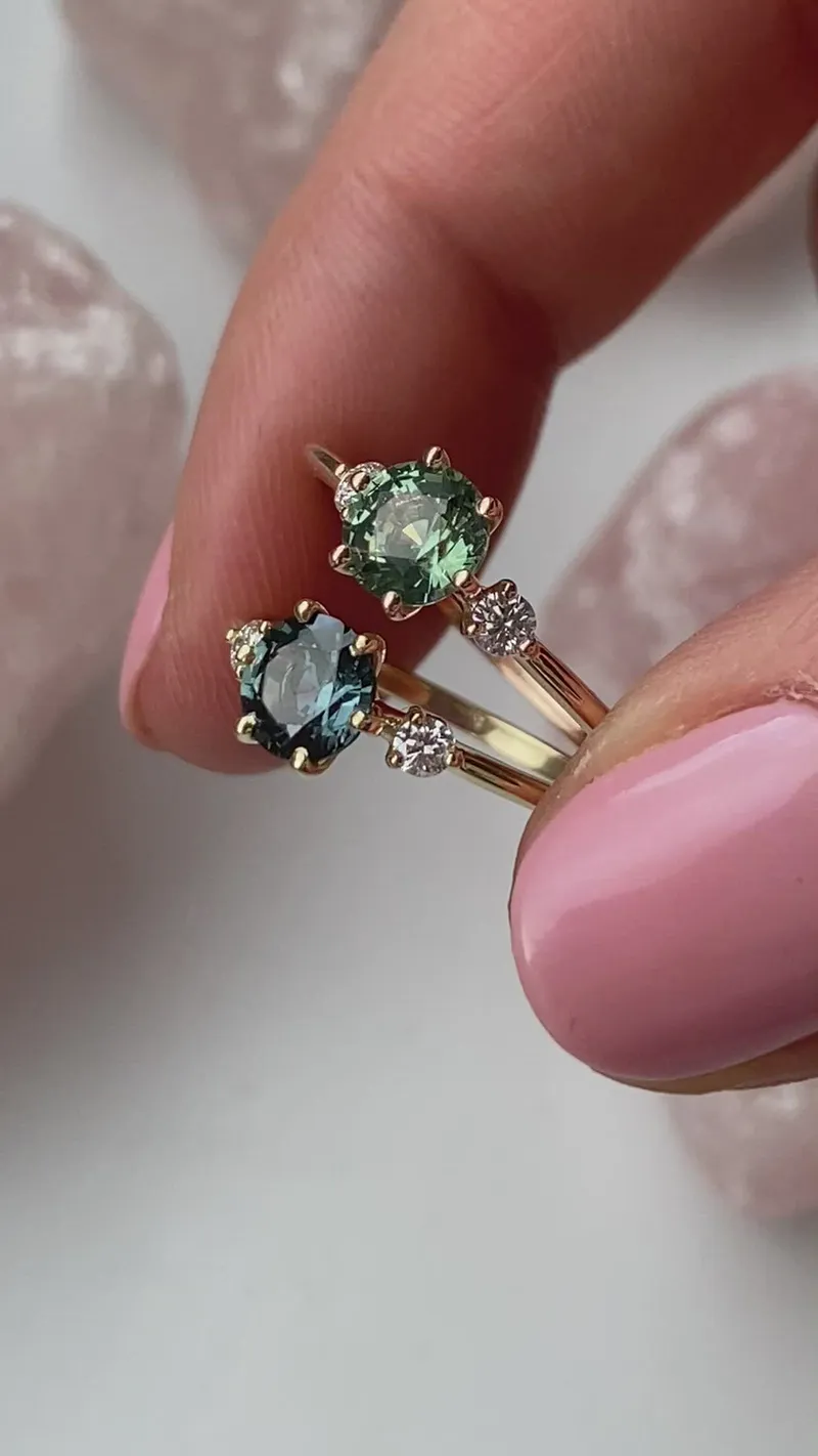 Elle Teal Sapphire Diamond Ring vy 12