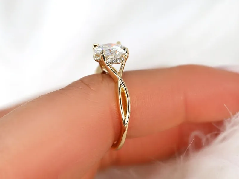 2ct Elodie 8mm 14kt Gold Moissanite Diamond Crossover Hidden Halo Ring diamond engagement ring