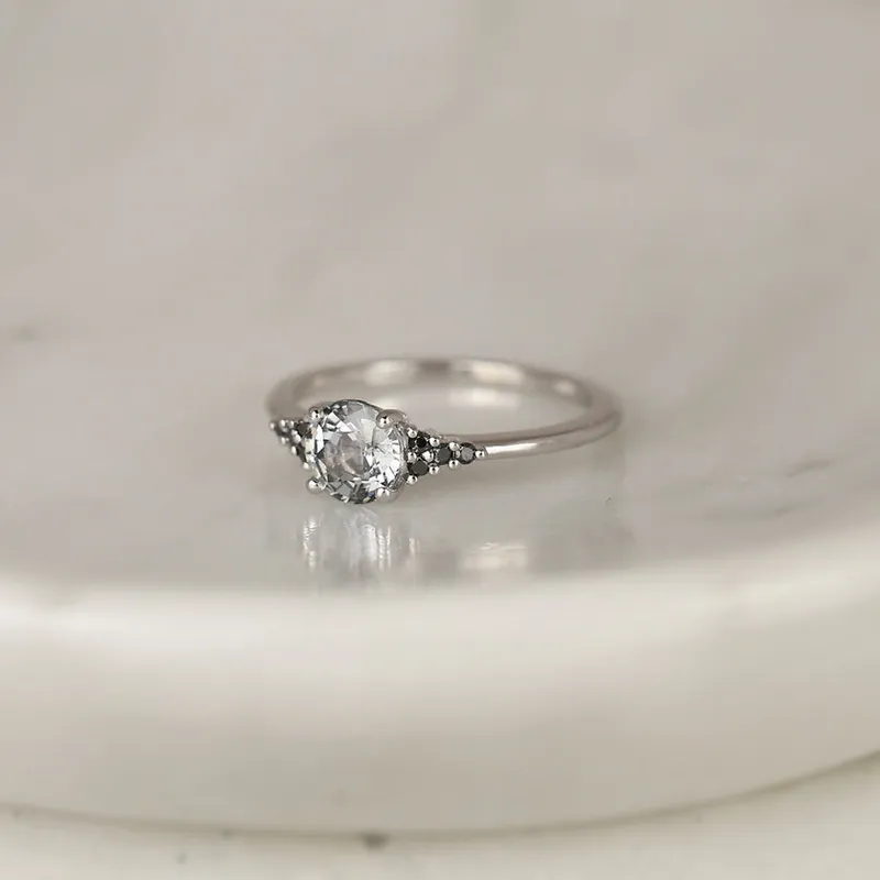 1ct Ready to Ship Malia 14kt White Gold Silver Grey Zircon Black Diamonds Cluster Ring view 6