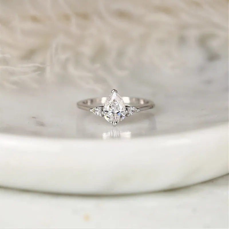 1.00ct Ready to Ship Evette 14kt Gold Diamond Minimalist Dainty Pear 3 Stone Ring view 5