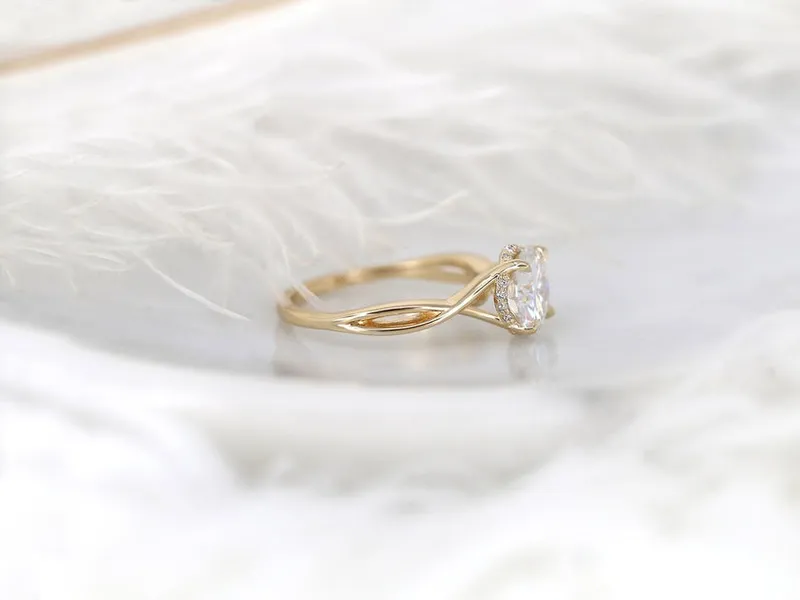 2ct Elodie 8mm 14kt Gold Moissanite Diamond Crossover Hidden Halo Ring vy 6