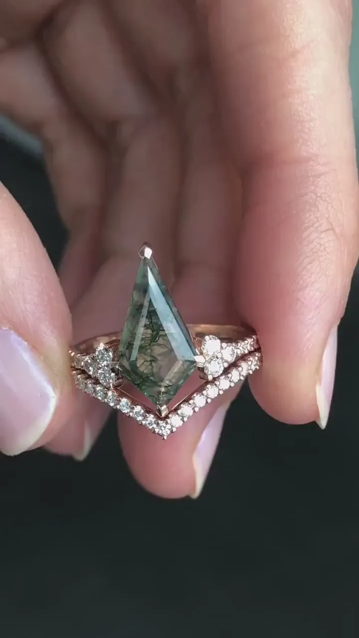 AALIYAH KITE MOSS AGATE AND DIAMOND RING SET view 10