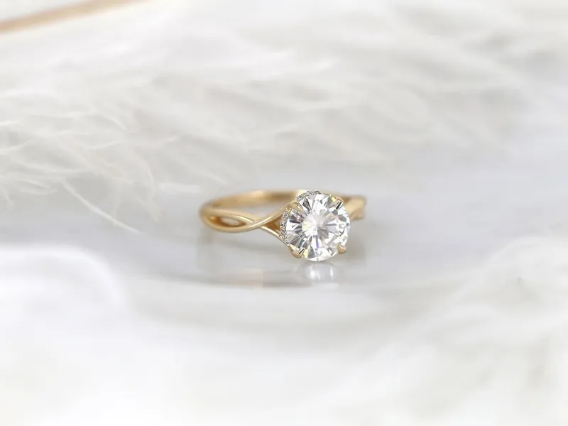 2ct Elodie 8mm 14kt Gold Moissanite Diamond Crossover Hidden Halo Ring vy 7