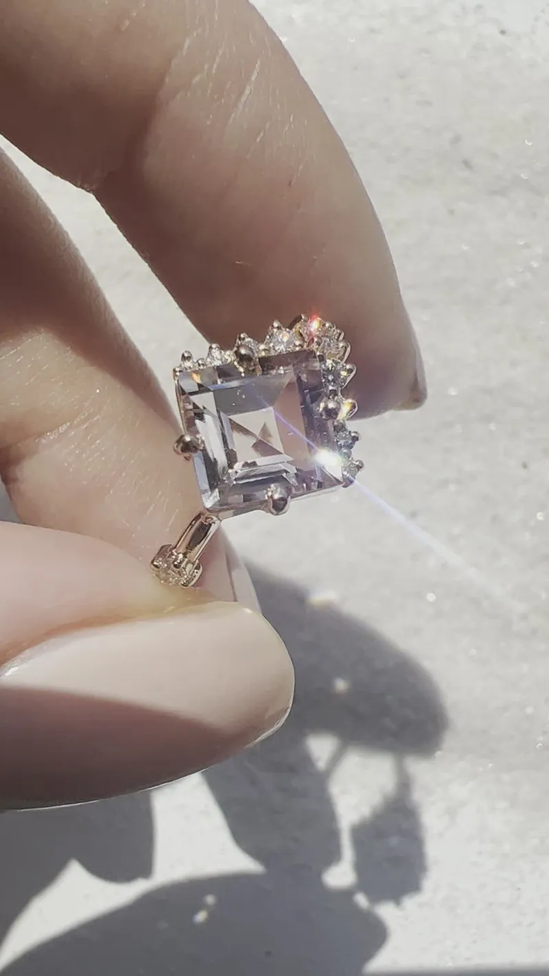 ARIA PEACH MORGANITE & DIAMOND CLUSTER RING vy 13