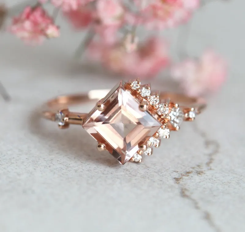 ARIA PEACH MORGANITE & DIAMOND CLUSTER RING pink engagement ring