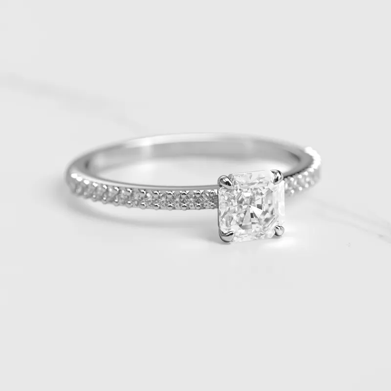 ASSCHER HALF PAVE DIAMOND RING view 6