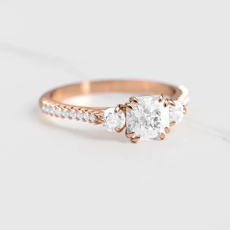 ASSCHER HALF PAVE DIAMOND RING WITH ACCENT STONES vy 2