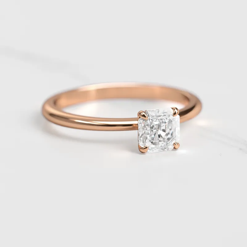 Asscher Tapered Solitaire Diamond Ring view 2