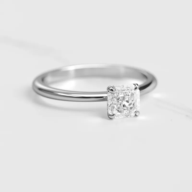 Asscher Tapered Solitaire Diamond Ring view 3