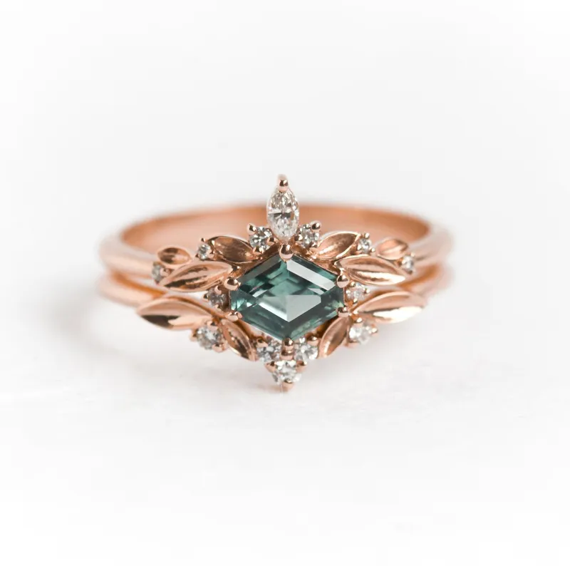 Aurora Shield-Cut Sapphire Ring Set blue sapphire engagement ring