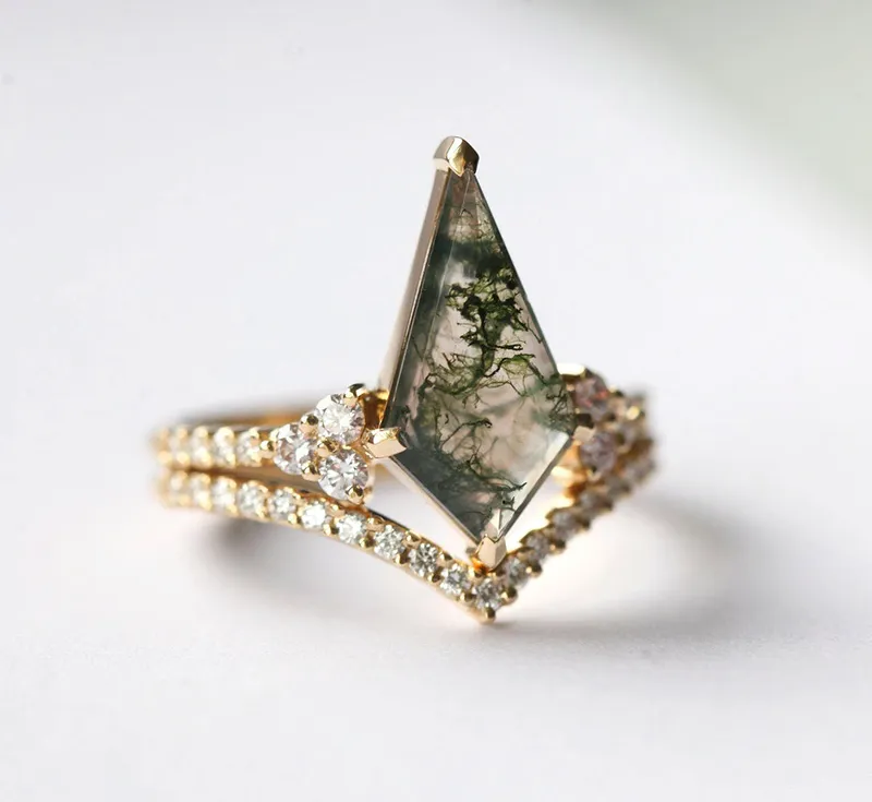 AALIYAH KITE MOSS AGATE AND DIAMOND RING SET view 6