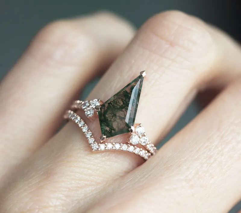 AALIYAH KITE MOSS AGATE AND DIAMOND RING SET view 7