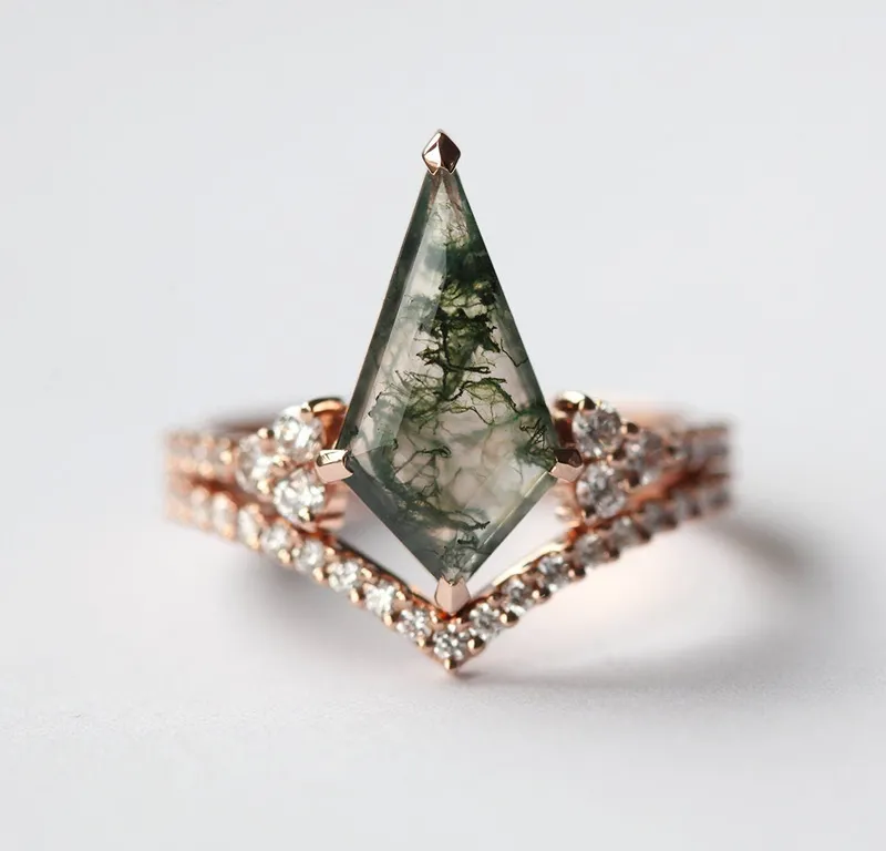 AALIYAH KITE MOSS AGATE AND DIAMOND RING SET view 8