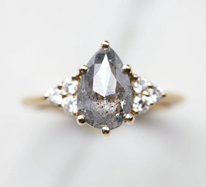 Adelaide Pear Salt & Pepper Ring diamond pear cut engagement ring