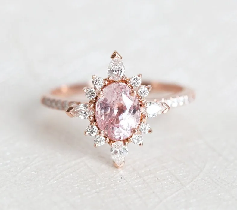 ADRIANA OVAL SAPPHIRE DIAMOND RING peach sapphire oval cut engagement ring