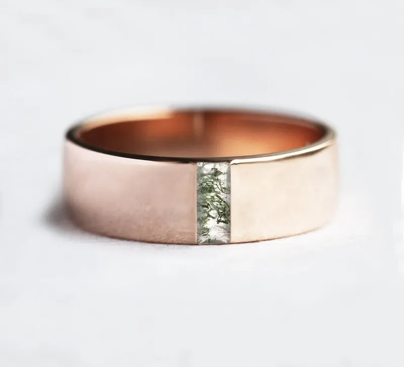 Aiden Baguette Moss Agate Wedding Band view 2