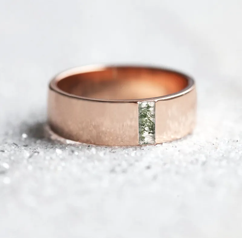 Aiden Baguette Moss Agate Wedding Band view 3