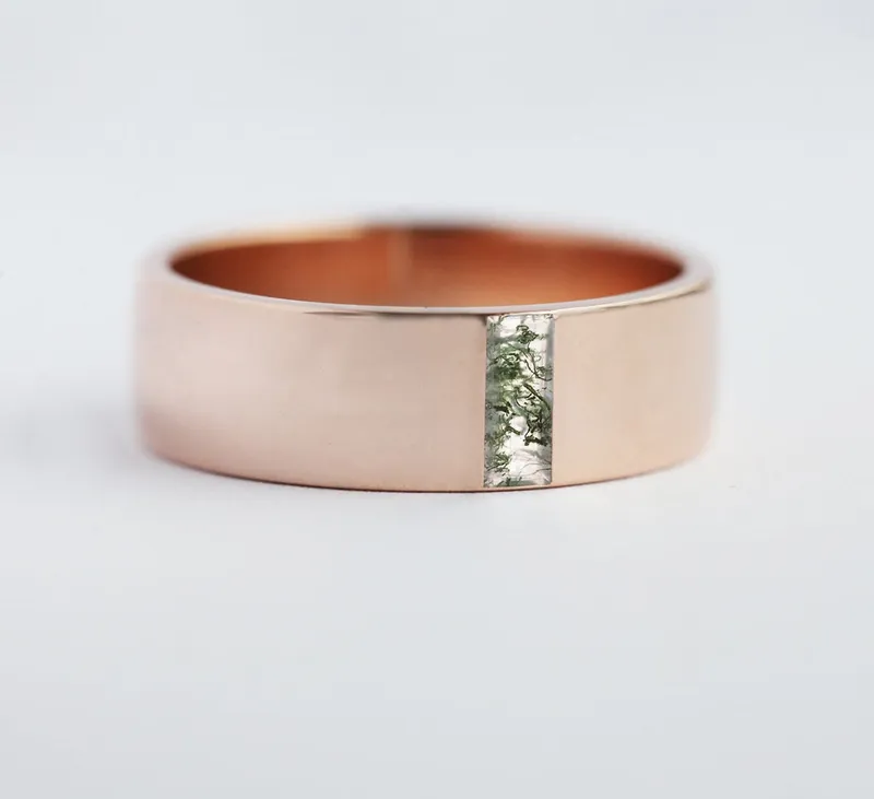 Aiden Baguette Moss Agate Wedding Band view 4