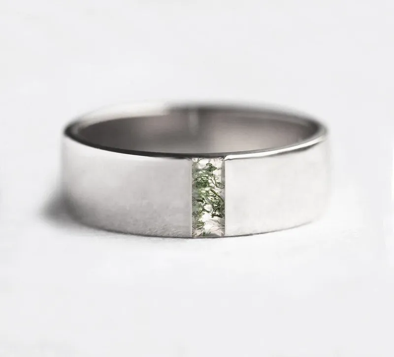 Aiden Baguette Moss Agate Wedding Band view 5