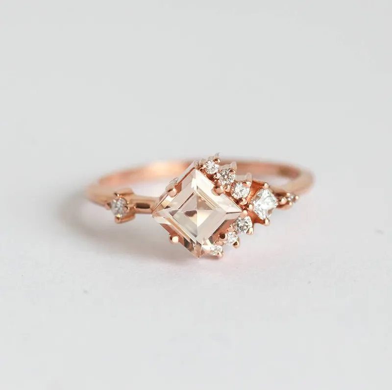 AIMEE PRINCESS CUT MORGANITE RING peach engagement ring