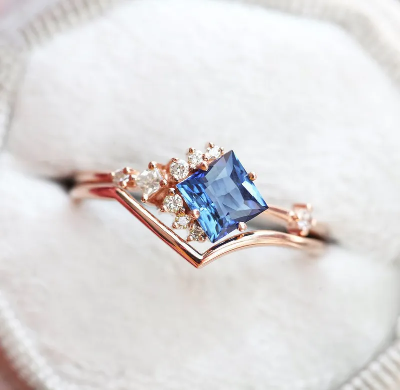 Aimee Square Sapphire Diamond Cluster Ring vy 11