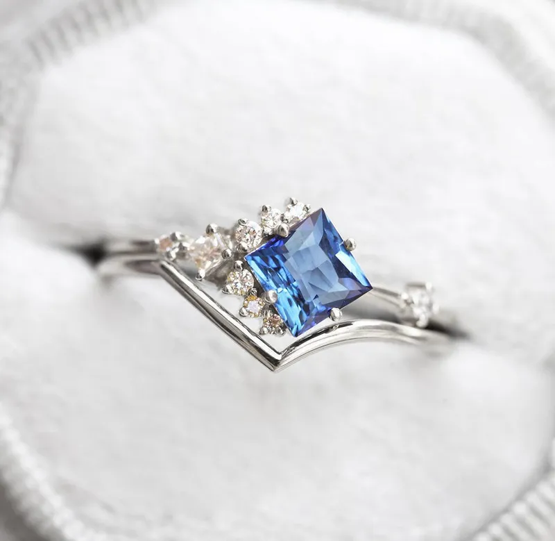Aimee Square Sapphire Diamond Cluster Ring vy 12