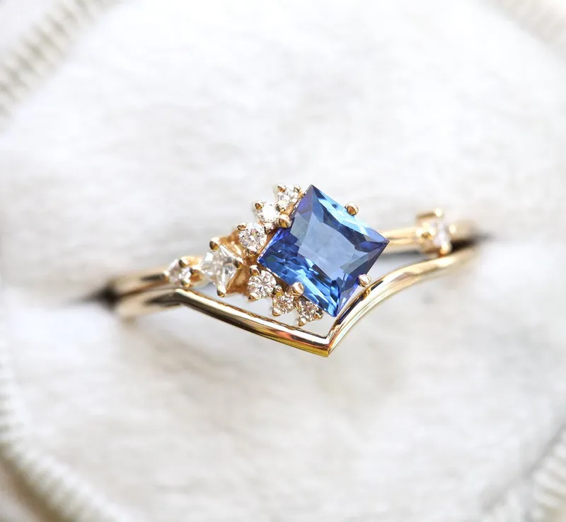 Aimee Square Sapphire Diamond Cluster Ring vy 2
