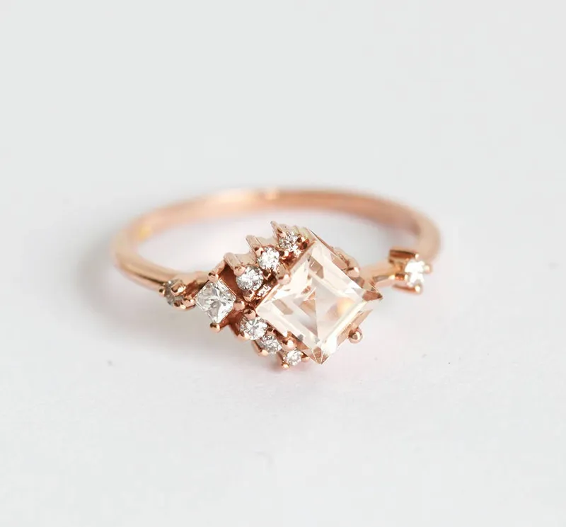 Aimee Square Sapphire Diamond Cluster Ring vy 8
