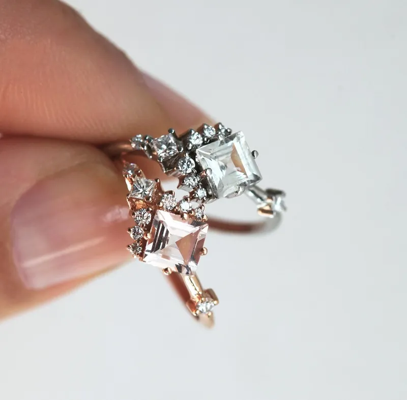 AIMEE WHITE SAPPHIRE DIAMOND CLUSTER RING view 2