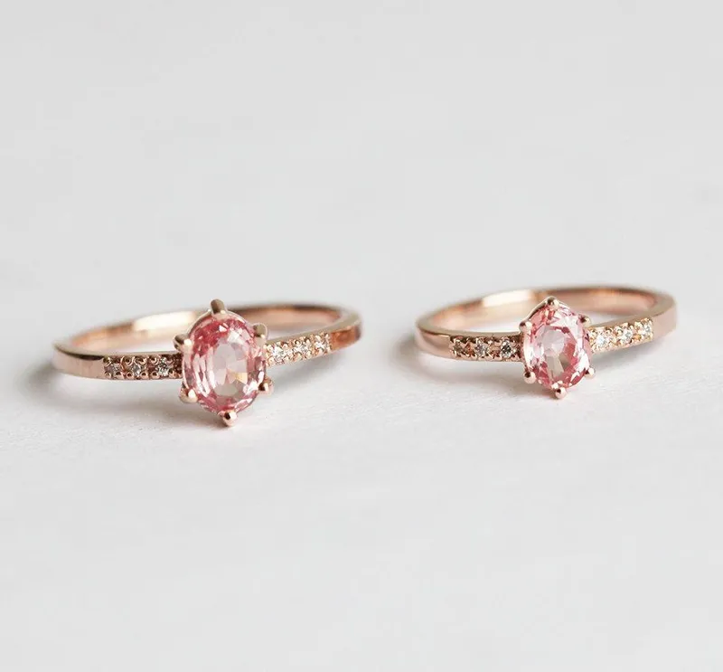 Alex Peach Sapphire Diamond Ring view 2