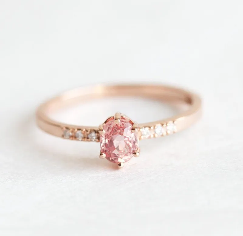 Alex Peach Sapphire Diamond Ring view 3