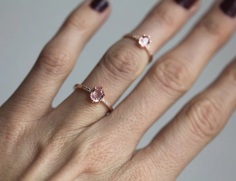 Alex Peach Sapphire Diamond Ring view 4