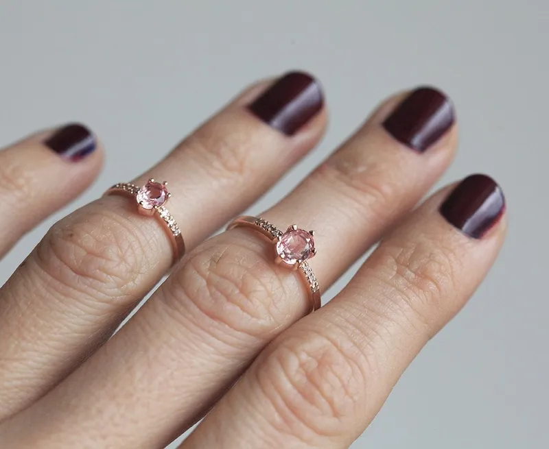 Alex Peach Sapphire Diamond Ring view 5