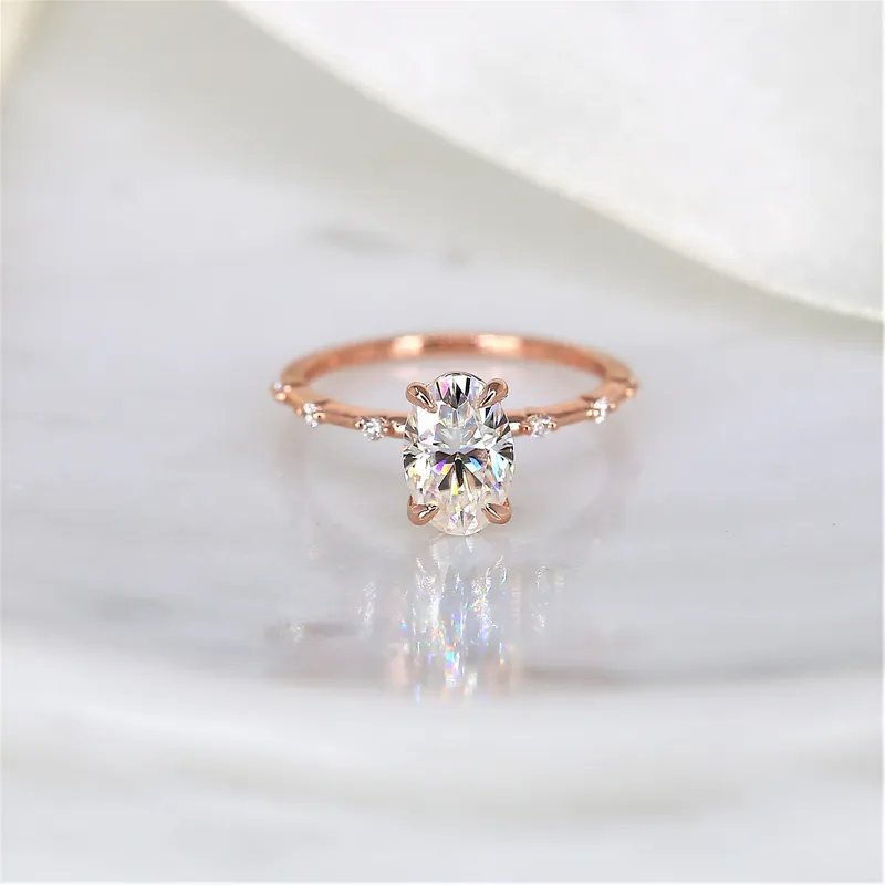 2ct Alix 9x6mm 14kt Gold Moissanite Diamond Ultra Dainty Minimalist Oval Solitaire Ring view 4