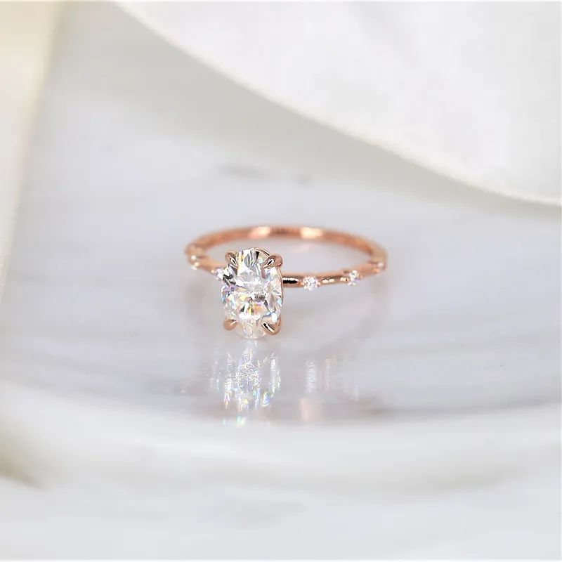 2ct Alix 9x6mm 14kt Gold Moissanite Diamond Ultra Dainty Minimalist Oval Solitaire Ring view 3