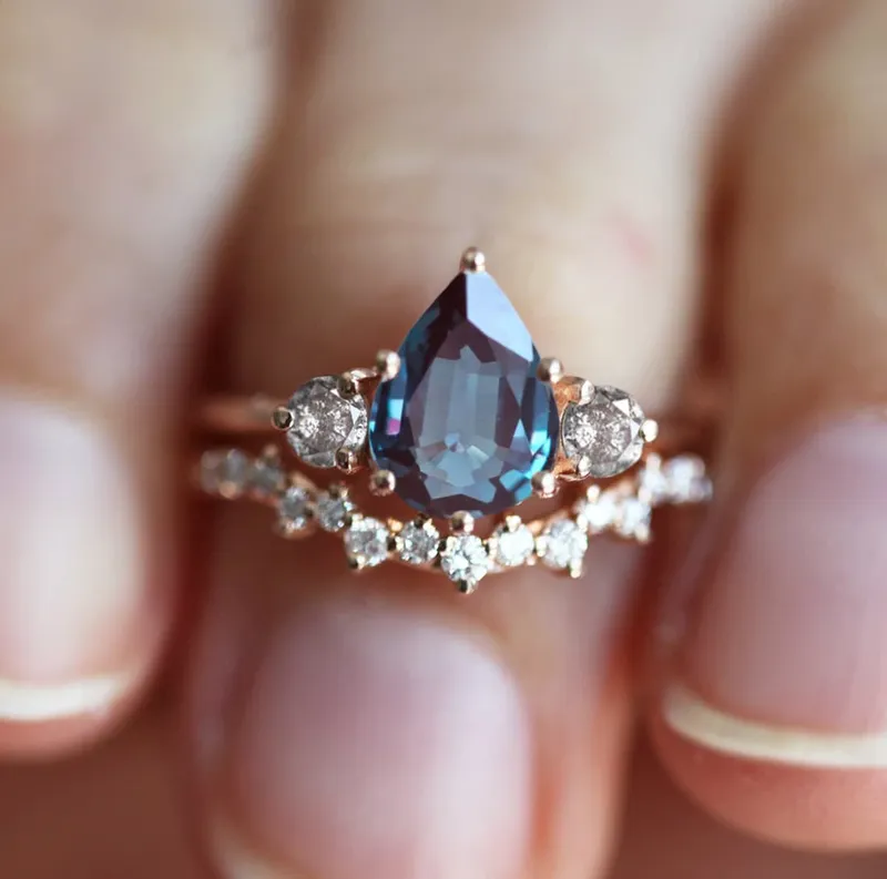 Alva Pear Alexandrite Ring Set view 3