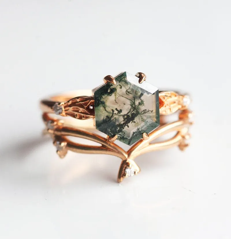 Alyssa Moss Agate Ring Set view 6