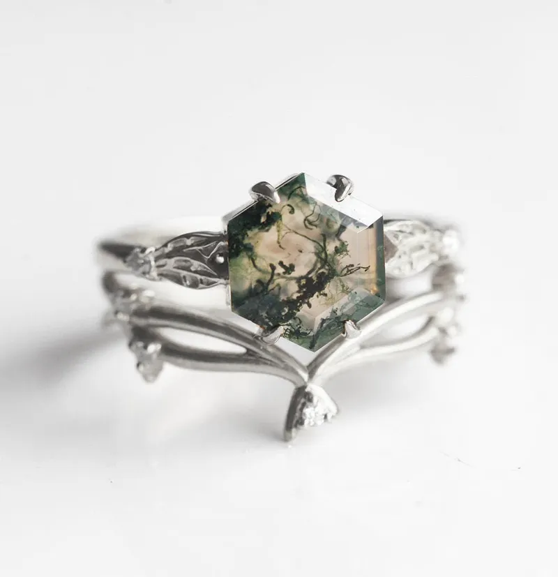 Alyssa Moss Agate Ring Set view 7