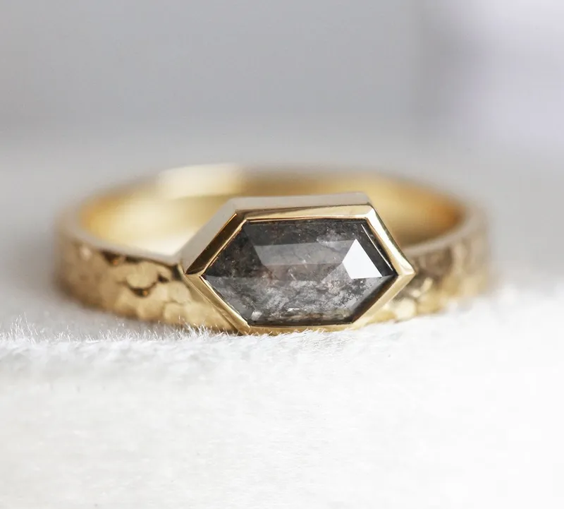 Amber Hexagon Salt & Pepper Diamond Ring diamond engagement ring