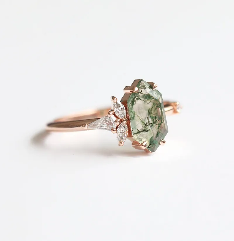 AMELIA HEXAGON MOSS AGATE RING WITH DIAMONDS view 4