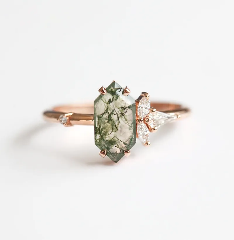 AMELIA HEXAGON MOSS AGATE RING WITH DIAMONDS view 5