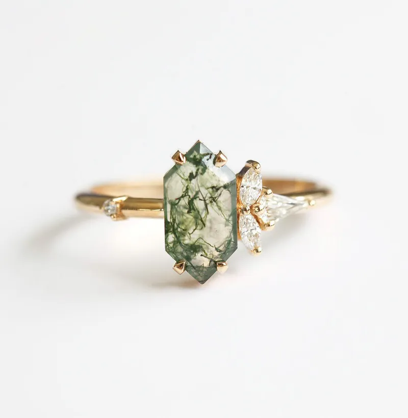 AMELIA HEXAGON MOSS AGATE RING WITH DIAMONDS view 6