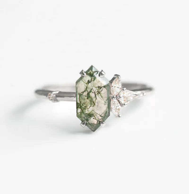 AMELIA HEXAGON MOSS AGATE RING WITH DIAMONDS view 7
